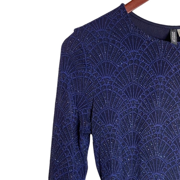 Divided Black Blue Long Sleeve Sparkle Fan Print Open Back Mini Dress 12 - Picture 5 of 14